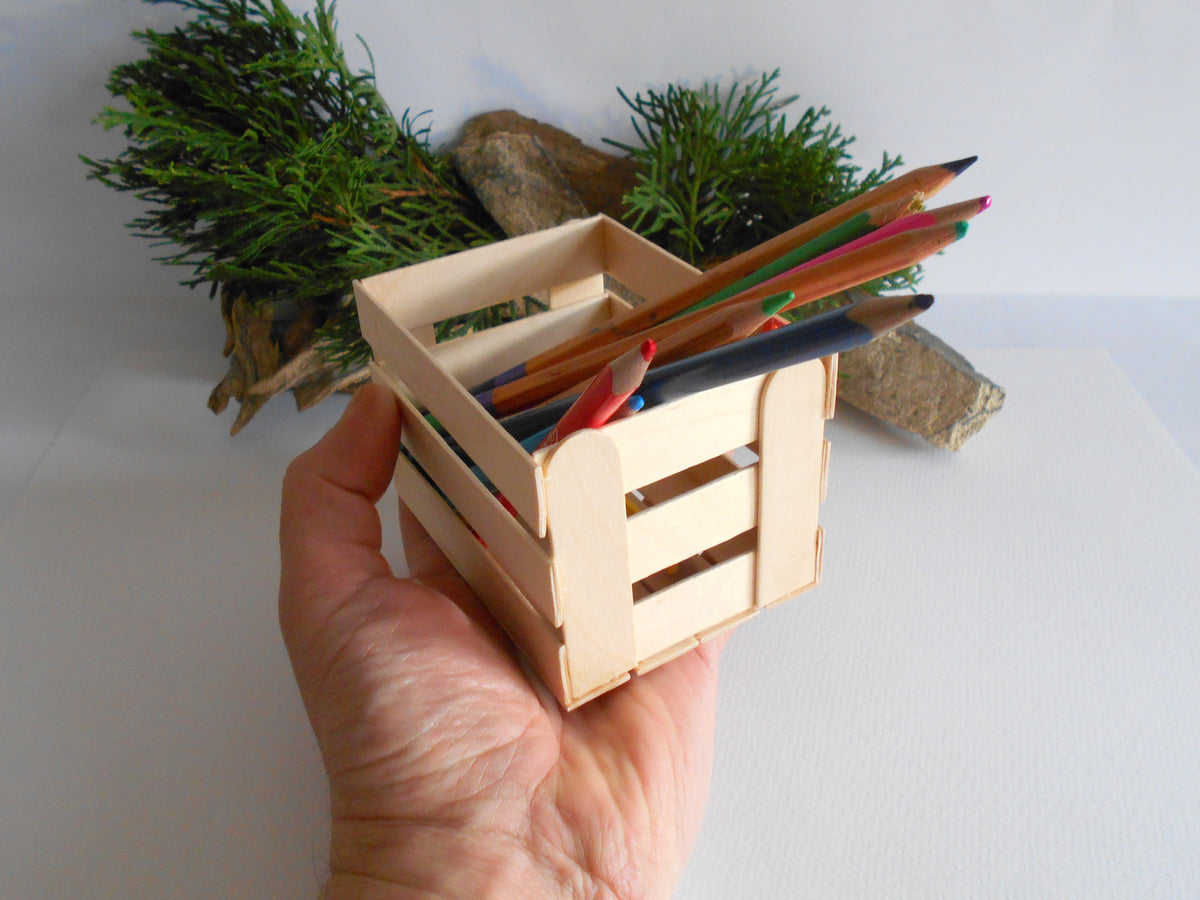 Miniature wooden crate in 1/6th scale- Plain wood -Dollhouse accessories for Barbie doll- mini wooden vintage crate- dollhouse basket box- miniature garden box