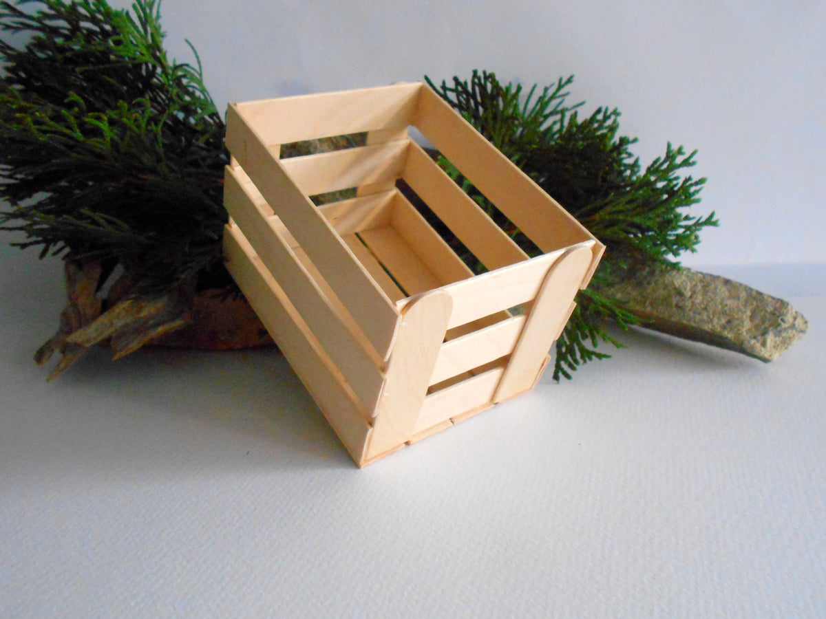 Miniature wooden crate in 1/6th scale- Plain wood -Dollhouse accessories for Barbie doll- mini wooden vintage crate- dollhouse basket box- miniature garden box