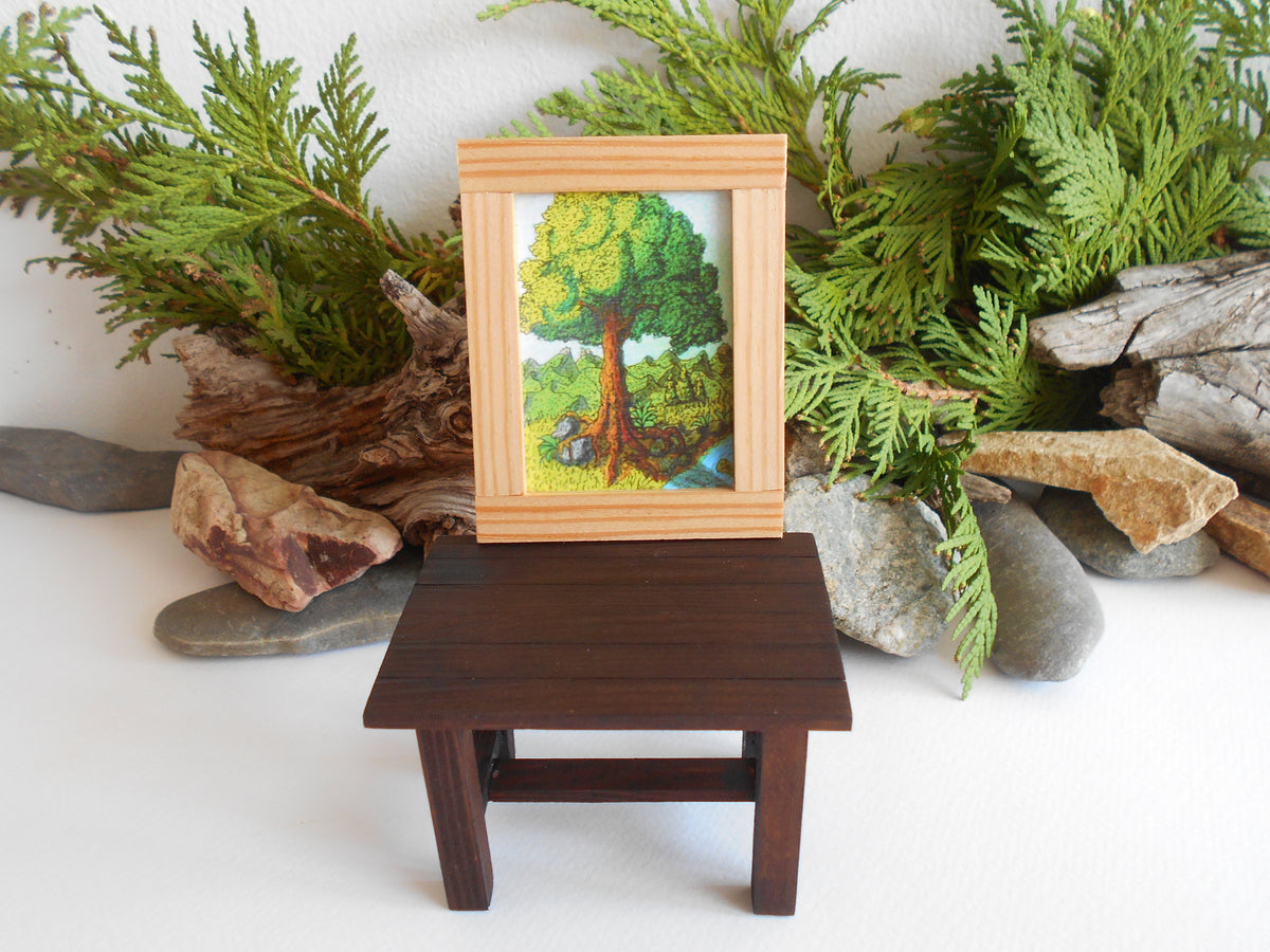 Miniature art framed with real pinewood- mini &#39;painting&#39; artwork for dollhouse or for miniature collectors- handmade miniature dollhouse accessory