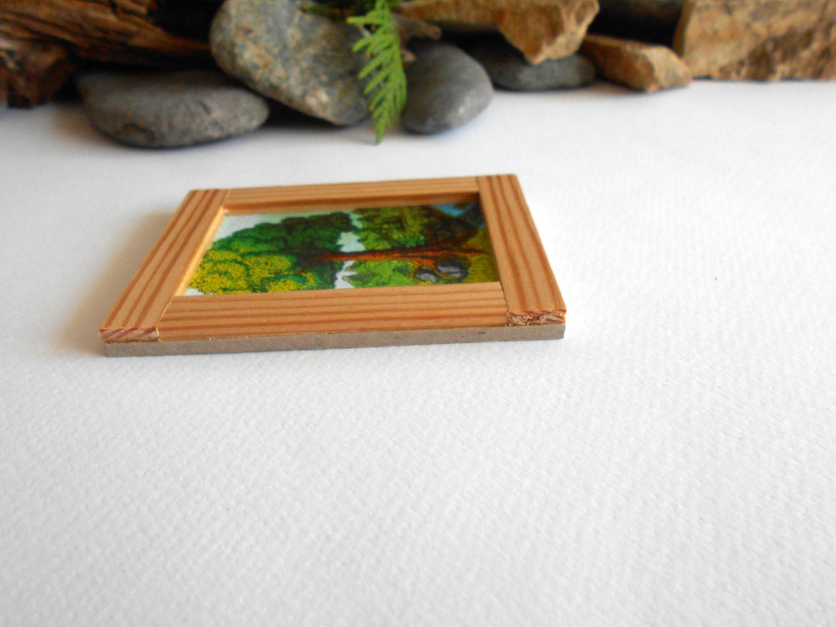 Miniature art framed with real pinewood- mini &#39;painting&#39; artwork for dollhouse or for miniature collectors- handmade miniature dollhouse accessory