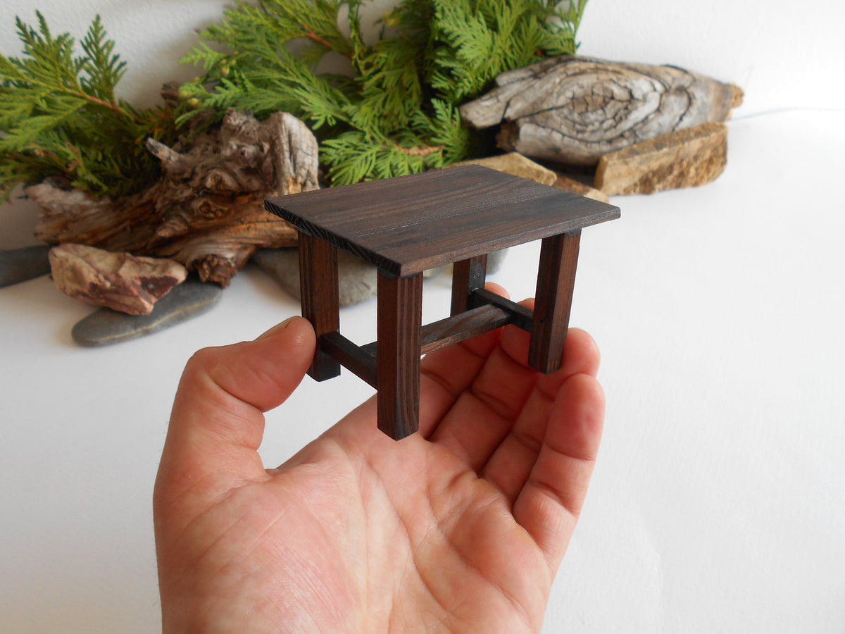 Miniature wooden table- rustic table of real pine wood- dollhouse furniture fairy desk table- 1/12 scale dollhouse