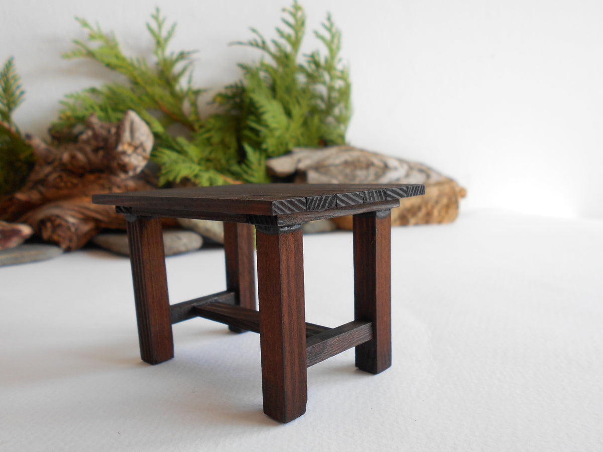 Miniature wooden table- rustic table of real pine wood- dollhouse furniture fairy desk table- 1/12 scale dollhouse