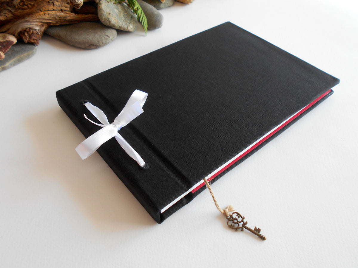 Handmade black fabric sketchbook journal- Choose from 100 to 200 pages- hardcovers- personalized ecofriendly blank sketchbook- 100% recycled sheets