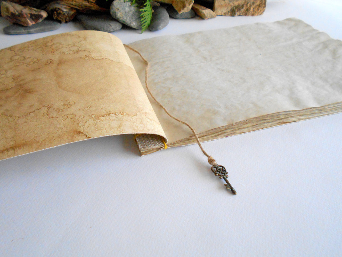 Sketchbook journal with linen fabric and hemp binding- with coffee-colored pages and soft covers- personalised handmade planner- 100% recycled pages