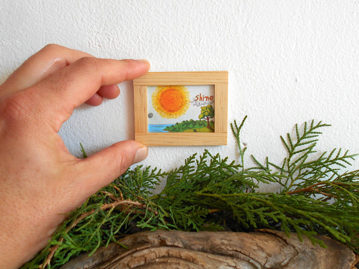 Mini painting artwork for dollhouse or for miniature collectors- Miniature art framed with real pinewood- handmade miniature dollhouse accessory