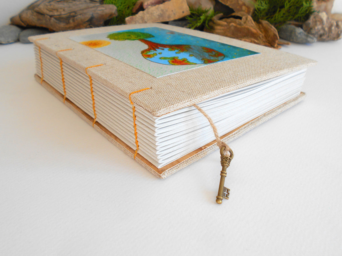 Handmade Coptic fabric journal- hardcovers coptic Art journal- 100% recycled pages-80gsm.- ecofriendly gift for writers and teachers