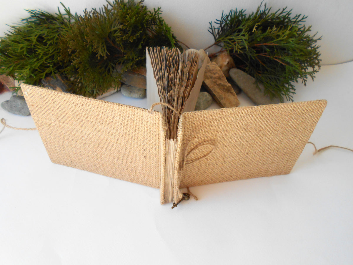 Burlap sketchbook with hardcover- rustic fabric journal- coffee 100% recycled pages- eco-friendly refillable sketchbook