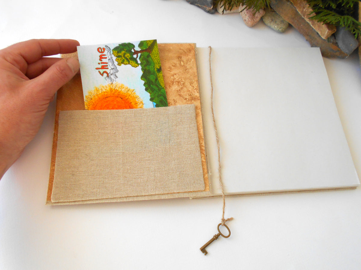 Handmade fabric sketchbook journal- Refillable sketchbook with a pocket on the inside cover- personalized ecofriendly blank sketchbook