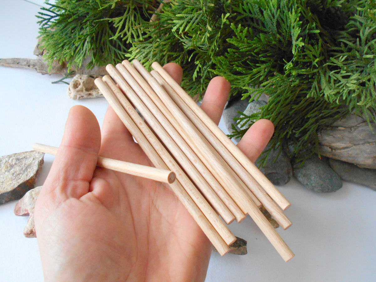 Miniature round lumber beams- 6 mm diameter- 10psc.- 6 inch long- mini oak timber- miniature wooden beams- dollhouse materials- timber boards