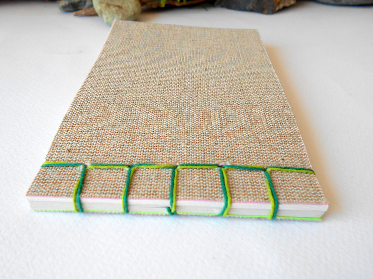 Handmade pocket sketchbook- eco-friendly linen fabrics pocket journals- Hemp cord binding and 100% recycled pages
