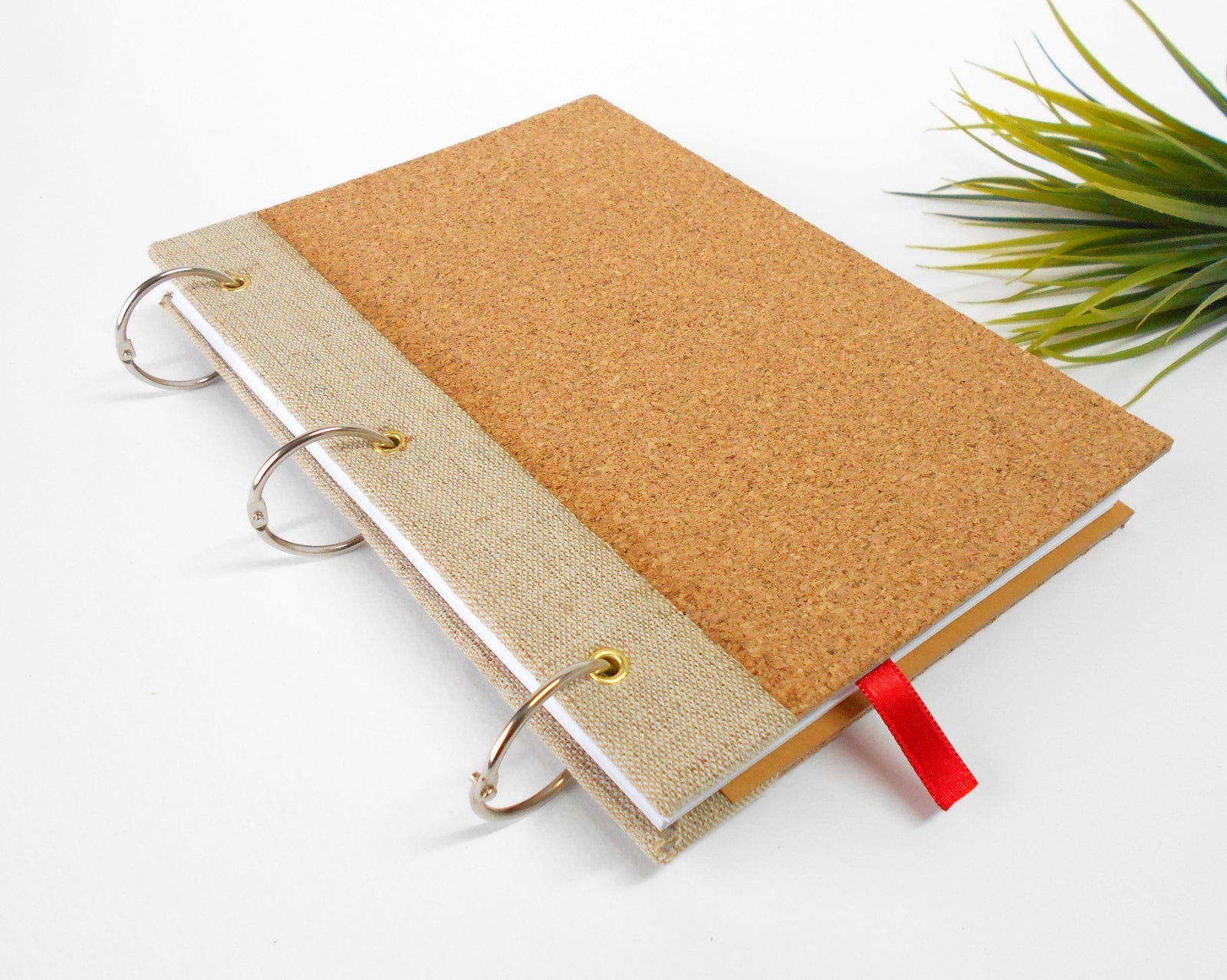 Handmade ring journal with natural cork covers- 100% recycled pages- refillable personalised book