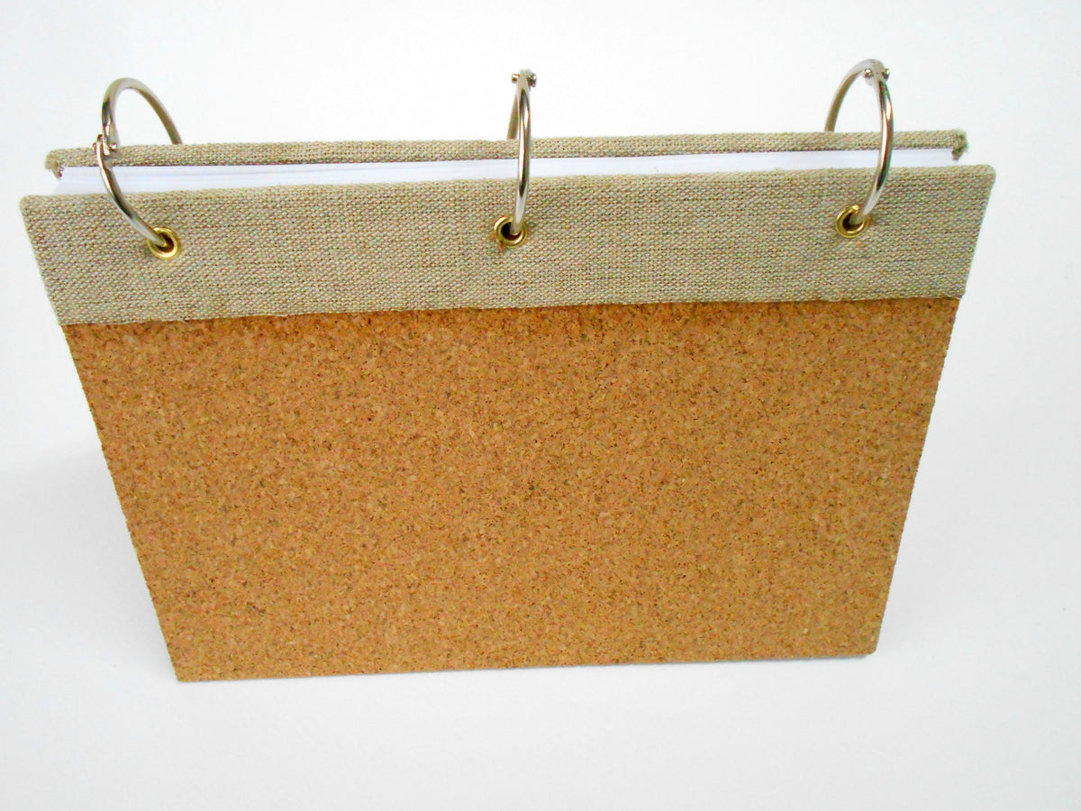 Handmade ring journal with natural cork covers- 100% recycled pages- refillable personalised book