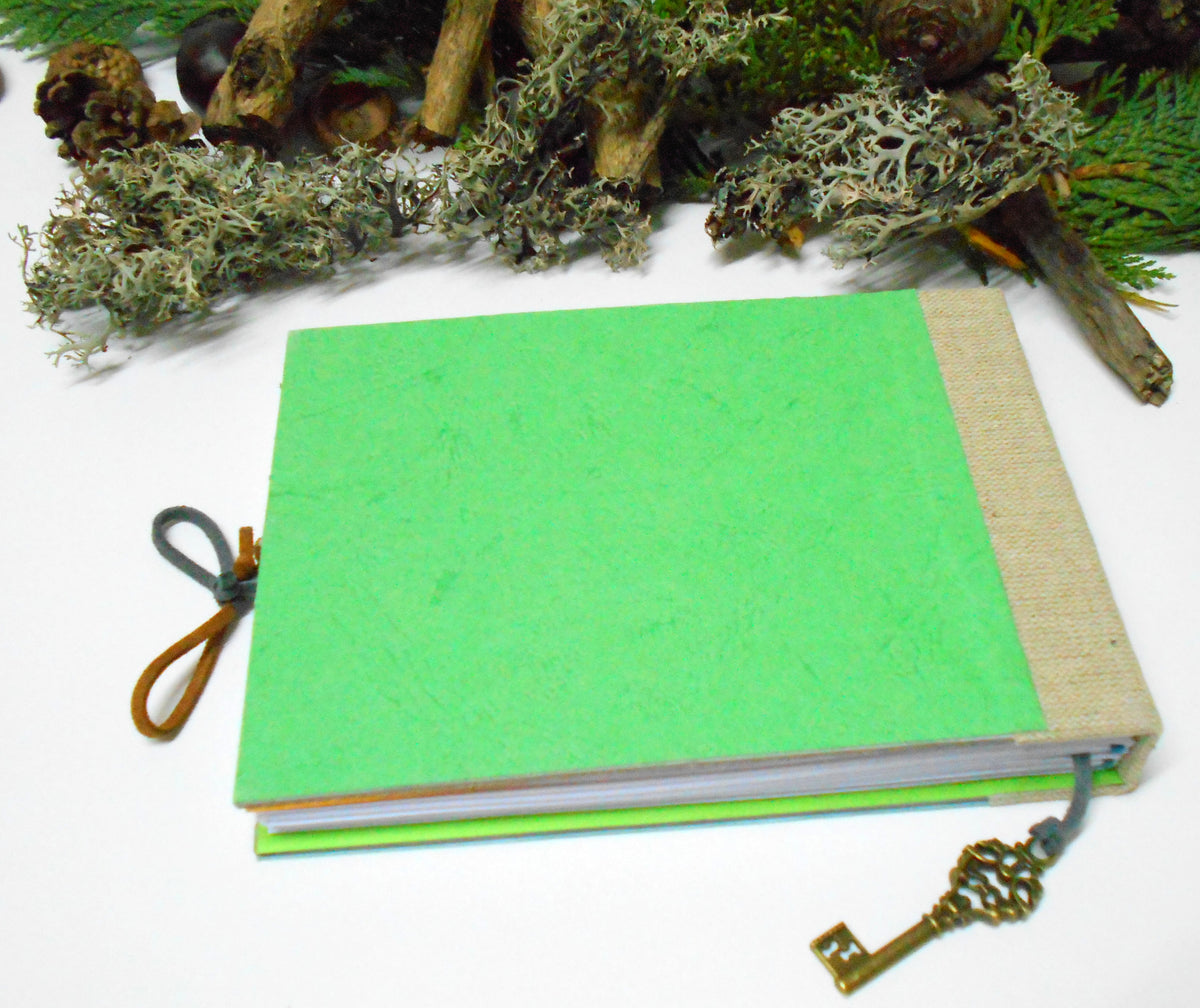 Burlap sketchbook with color cardstock hardcovers- 100% recycled- personalized travel journal- Eco-friendly gift for teachers, artists and writers