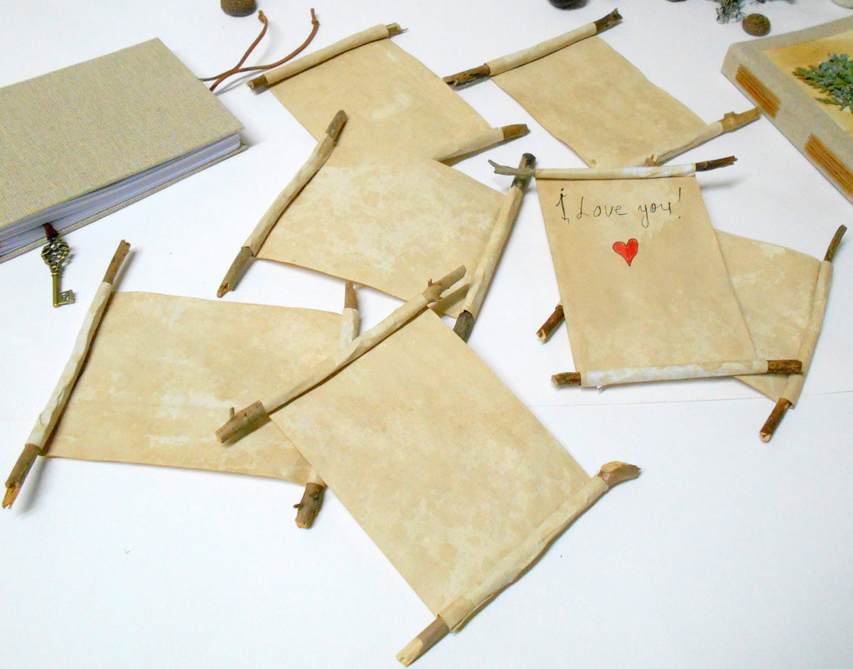 Handmade blank paper scrolls with coffee color