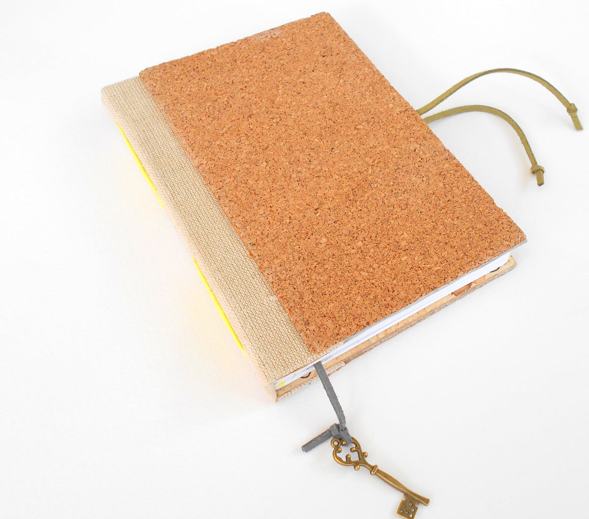Handmade travel journal with hard cork covers- custom color binding- Eco friendly coptic journal- 100% recycled pages- Burlap rustic travel journal