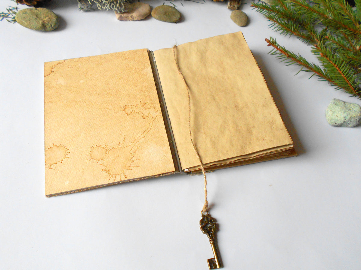 Handmade travel journal with burlap hardcovers and key bookmark- blank book with 100 pages of 100% recycled paper- Eco-friendly rustic journal