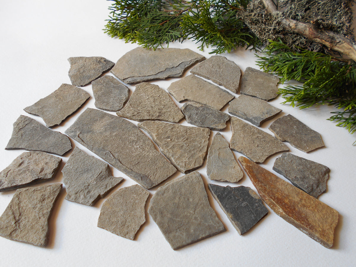 Fairy Garden Stones- set of 50 Flat Rocks- 1 to 5 inch ( 2.5 to 12.5 cm. )- Mountain stone plates- rock plates- Beach Stone Supplies- Terrarium supplies