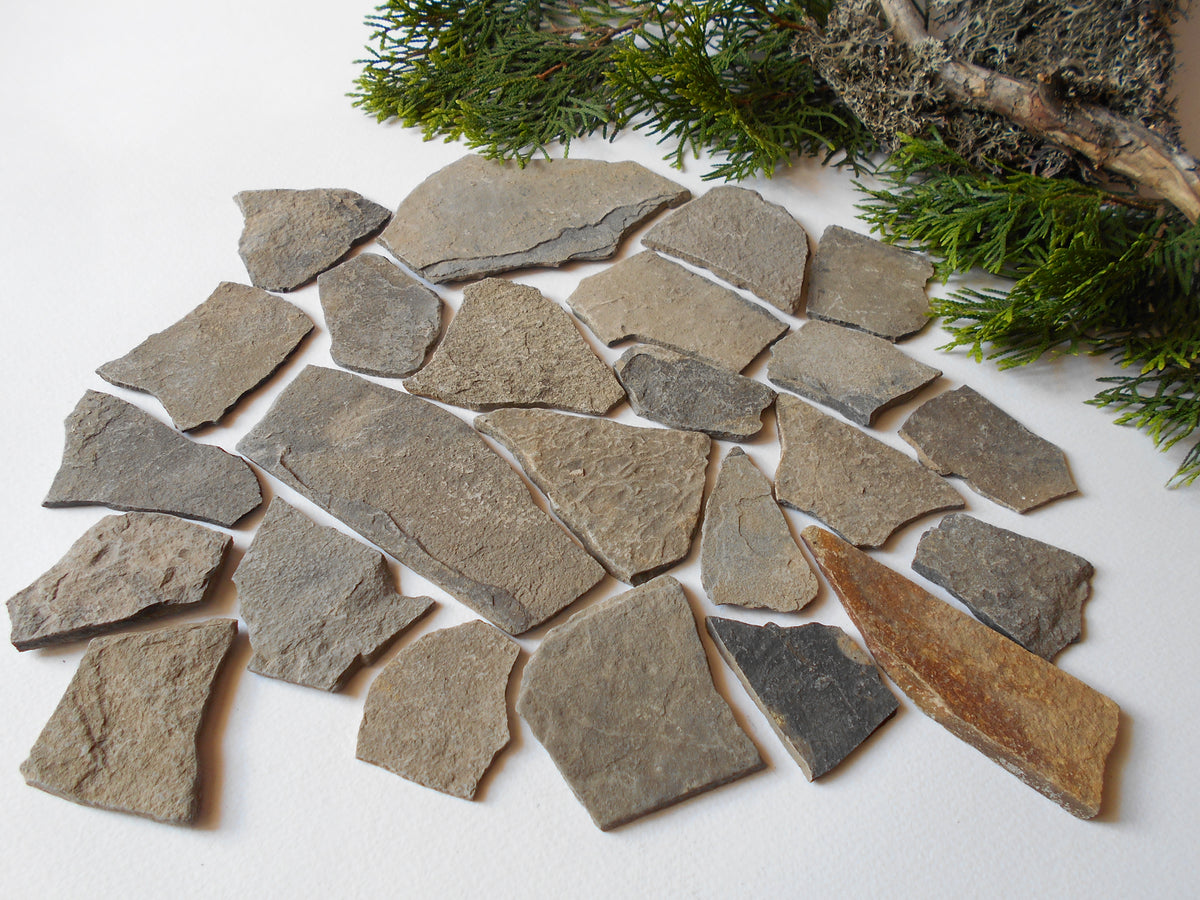 Fairy Garden Stones- set of 20 Flat Rocks- 1 to 5 inch ( 2.5 to 12.5 cm. )- Mountain stone plates- rock plates- Beach Stone Supplies- Terrarium supplies