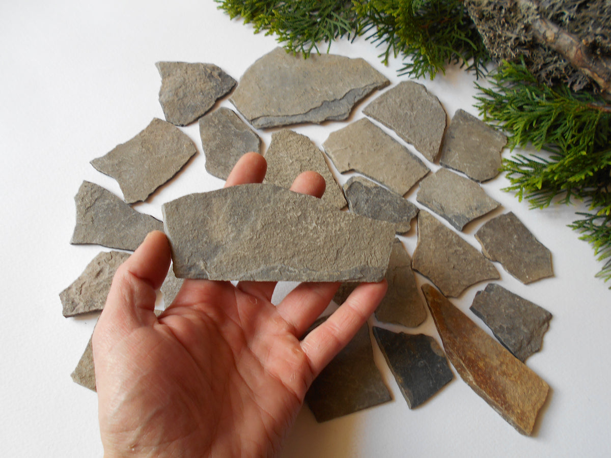 Fairy Garden Stones- set of 20 Flat Rocks- 1 to 5 inch ( 2.5 to 12.5 cm. )- Mountain stone plates- rock plates- Beach Stone Supplies- Terrarium supplies