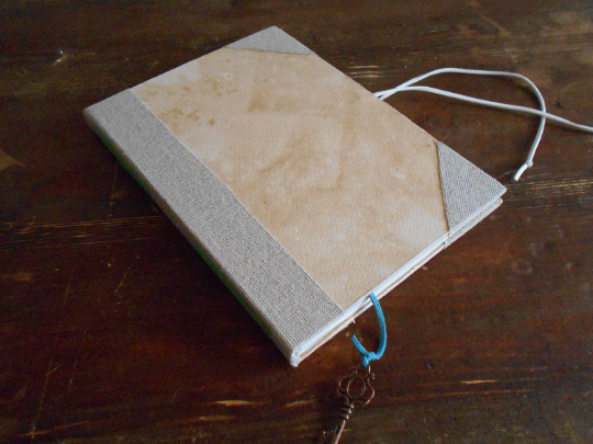 Handmade travel journal with Japanese stab binding and rustic coffee burlap covers- custom fabric journal- 100% recycled pages- Eco-friendly book