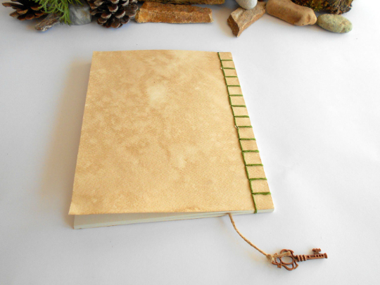 Handmade travel notebook journal with Tree Art- stab binding and soft covers- custom thread colors- sketchbook with 100% recycled pages- Ecofriendly artist gift