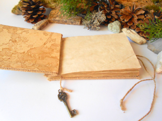 Burlap art journal- inspirational blank book with fabric hardcovers -100% recycled coffee colored pages- rustic art sketchbook- eco-friendly gift for artists and for writers
