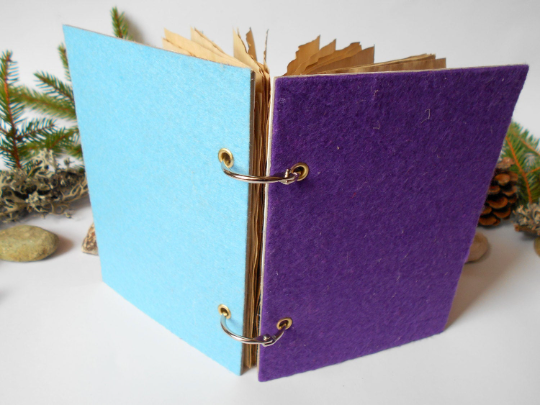 Custom Felt travel journal with refillable ring binding- 100% recycled coffee pages- key bookmark- personalized refillable book