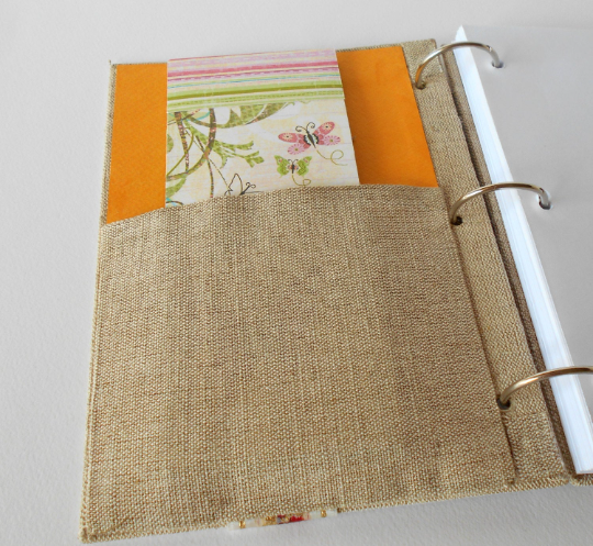 Refillable handmade journal- Custom burlap fabric sketchbook with a pocket inside the cover- 100% recycled pages- custom handwriting- eco-friendly blank book