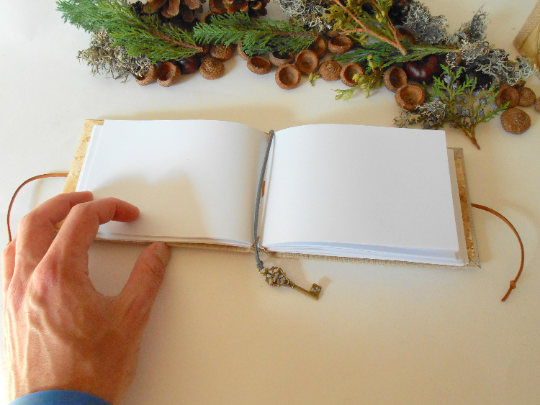 Burlap travel sketchbook journal and herbalised Thuya branch - 100% recycled- Herbalism sketchbook- eco-friendly gift for scientists, bilogysts, writers and artists Media 1 of 7