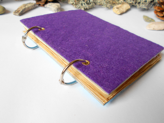 Custom Felt travel journal with refillable ring binding- 100% recycled coffee pages- key bookmark- personalized refillable book