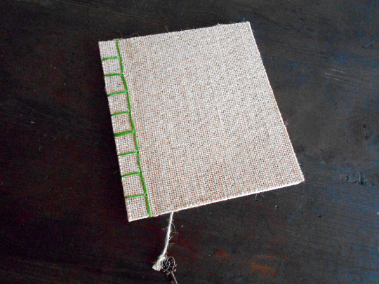 Fabric-paper notebook journal with soft covers- Hemp bound burlap rustic handmade journal- recycled pages- writers notebook
