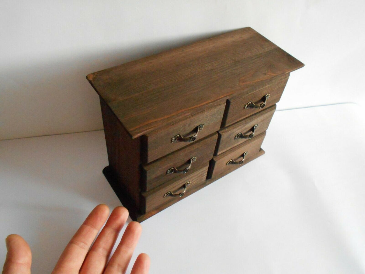 Wooden drawers box with 6 drawers- Chest of drawers- Apothecary Cabinet- Storage jewelry box- pinewood box of drawers