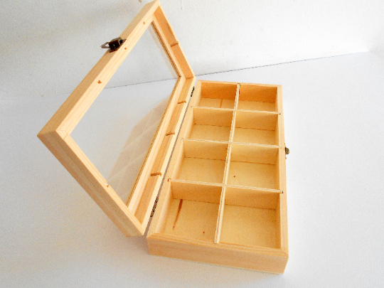 Unfinished Wooden display box with 8 compartments