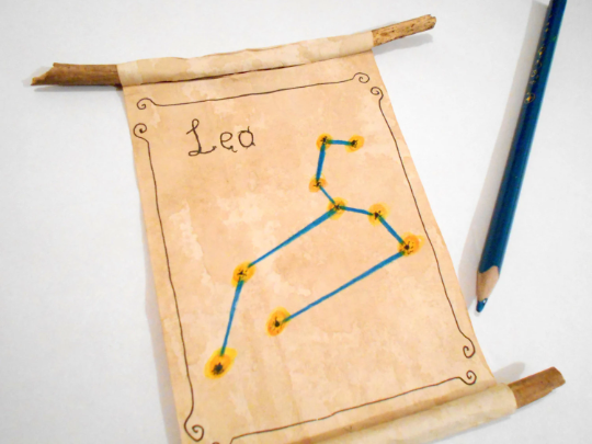 Leo Zodiac astrology star sign paper scroll souvenir- coffee paper scroll with Leo drawing gift for Him and for Her- Eco-Friendly art gift