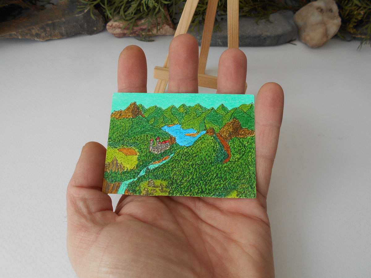 This is an original art fantasy drawing titled 'Zanethgul Castle'. The art shows a mountain landscape from the Legeridge Mountain- a mountain from my fantasy lore for ''The Realm of Exdourn''.