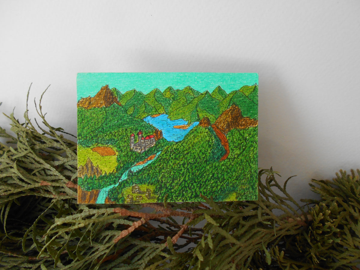 This is an original art fantasy drawing titled 'Zanethgul Castle'. The art shows a mountain landscape from the Legeridge Mountain- a mountain from my fantasy lore for ''The Realm of Exdourn''.