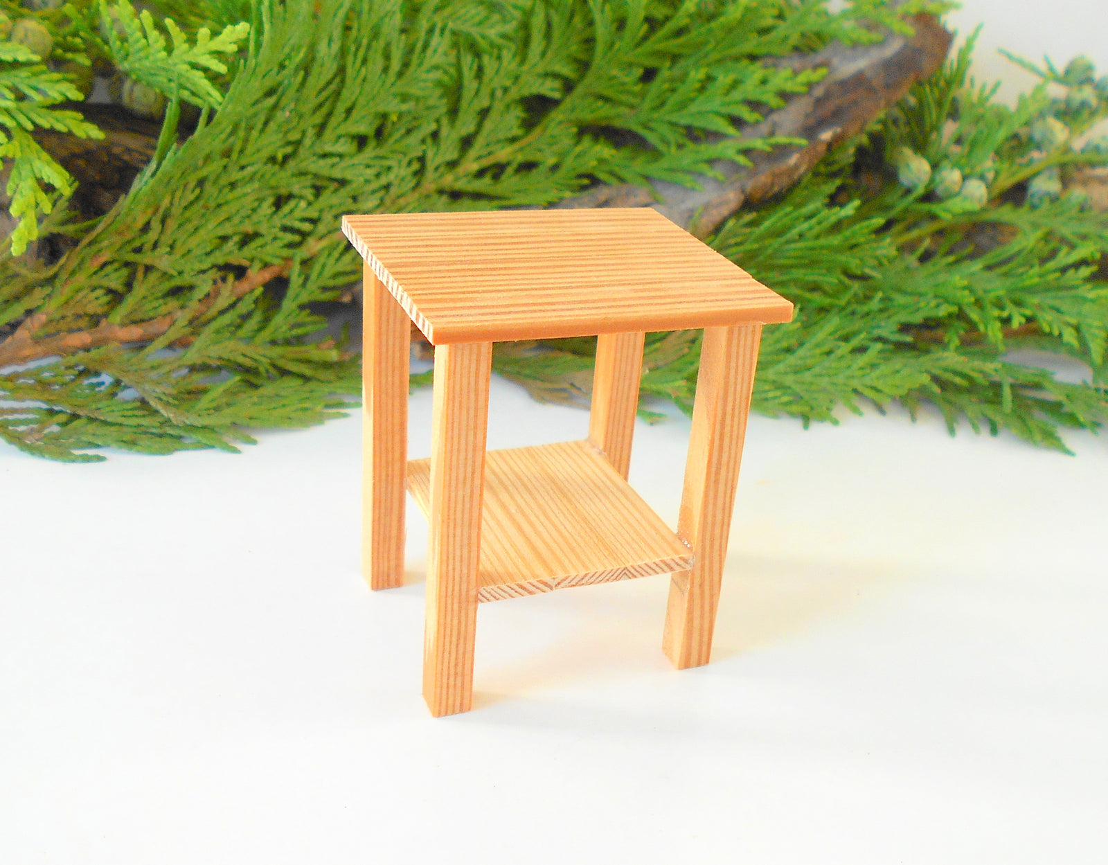 Miniature nightstand table wooden furniture- mini plant stand in 1/12 scale- dollhouse accessories- miniature furniture for conservatory