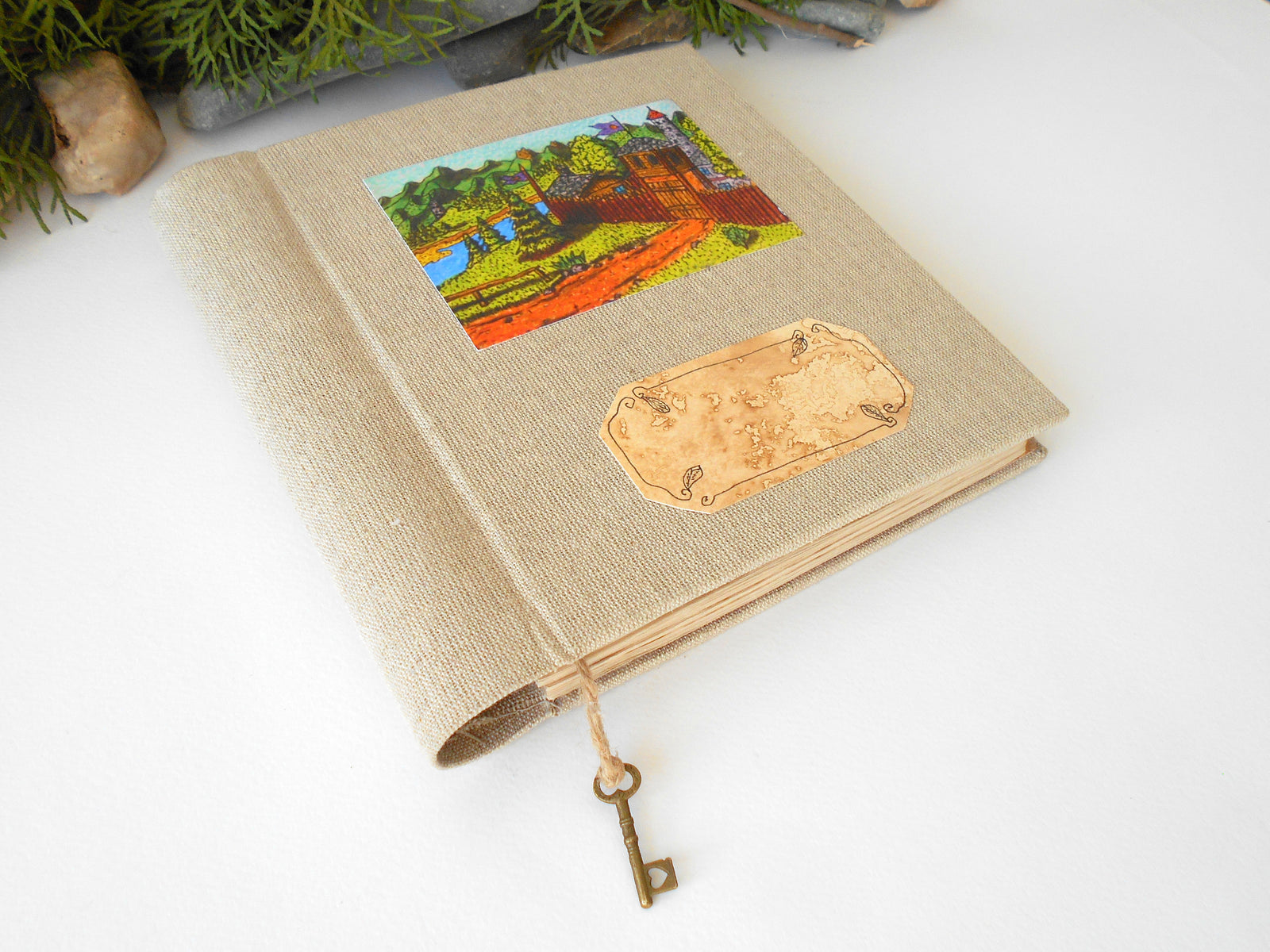 Art travel journal- Handmade refillable with hardcovers, eco-friendy linen fabric, coffee pages
