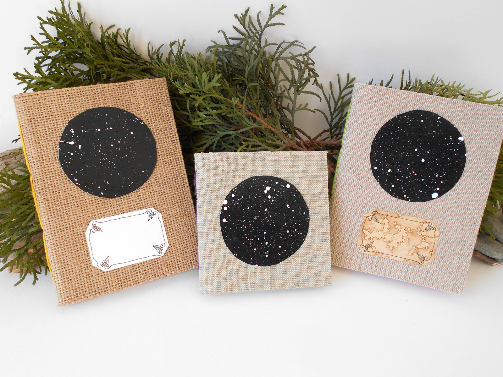 Star Sky Art notebooks set of 3- Hemp cord binding- 100% recycled pages