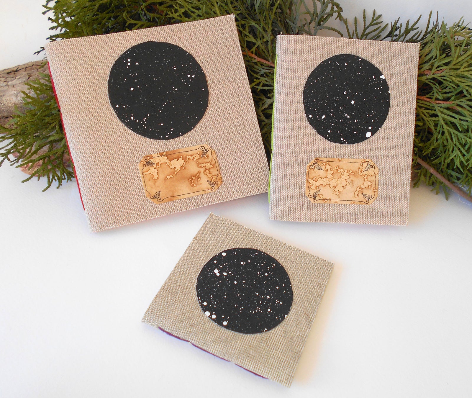 Star Sky Art notebooks set of 3- Hemp cord binding- 100% recycled pages