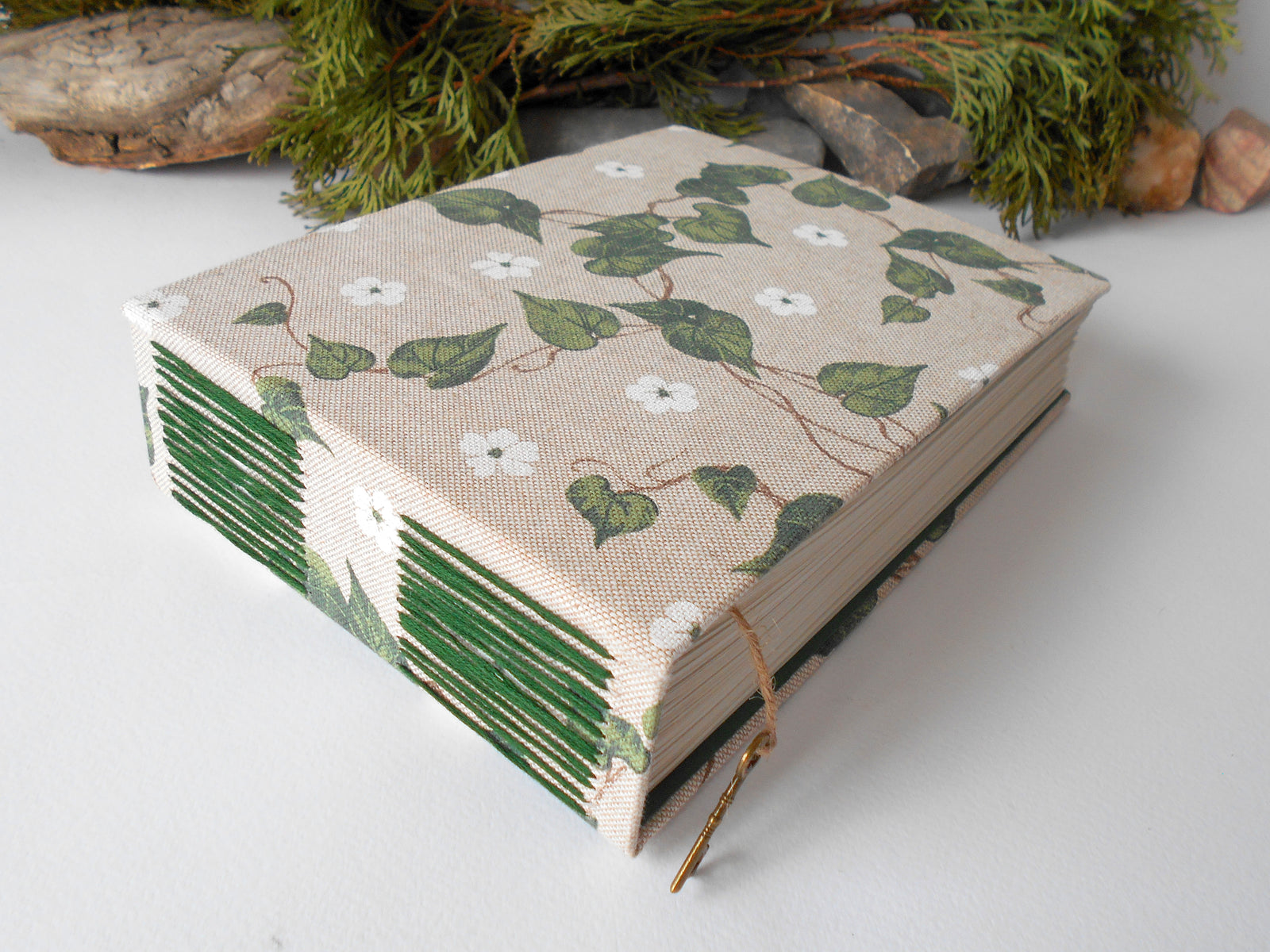 Handmade sketchbook with Ivy lave fabric