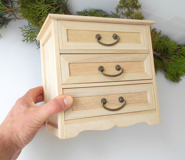 Unfinished wooden drawers box 3 drawers Apothecary Exiarts