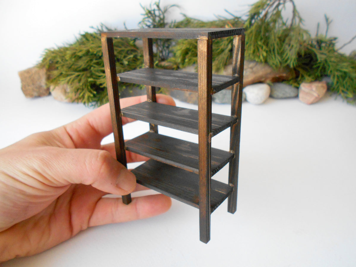 Mini Shelf Collection Miniature wooden shelf- dark brown - Exiarts & Ecocrafts
