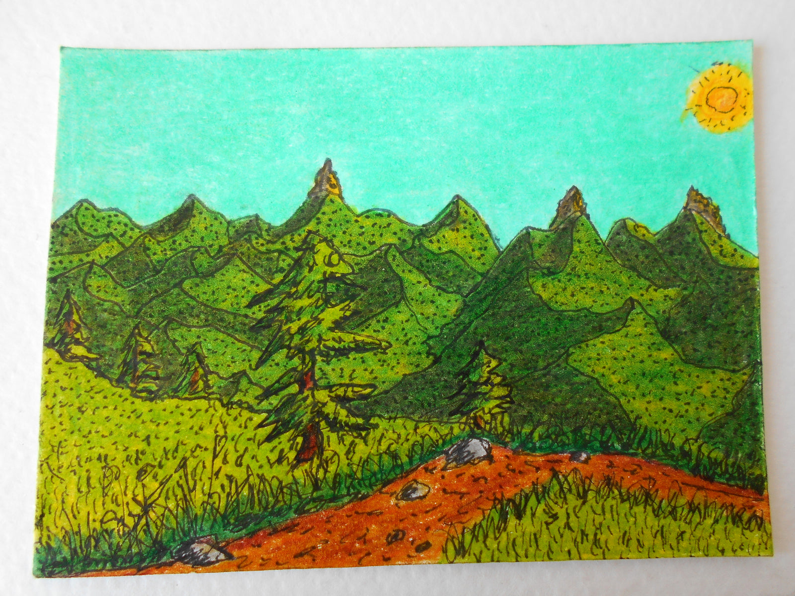 This is an original art fantasy drawing titled ''The Three Horns''. The art shows a mountain landsape from the Legeridge Mountain- a mountain from my fantasy lore for ''The Realm of Exdourn''. 