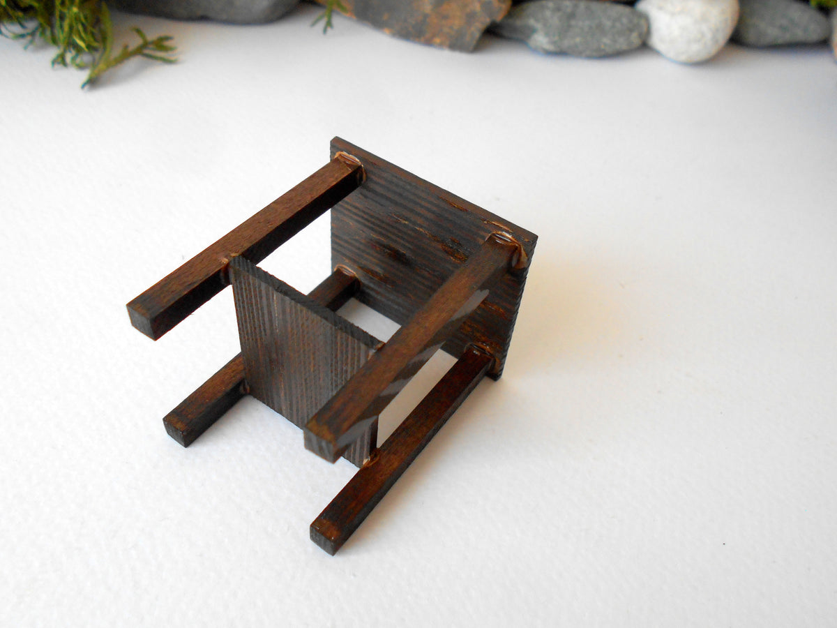 This is a Miniature&amp;nbsp;nightstand or plant stand table of wooden furniture that is approximately 1/12 in scale. I have stained the mini nightstand with an Italian eco-friendly mordant in dark brown.