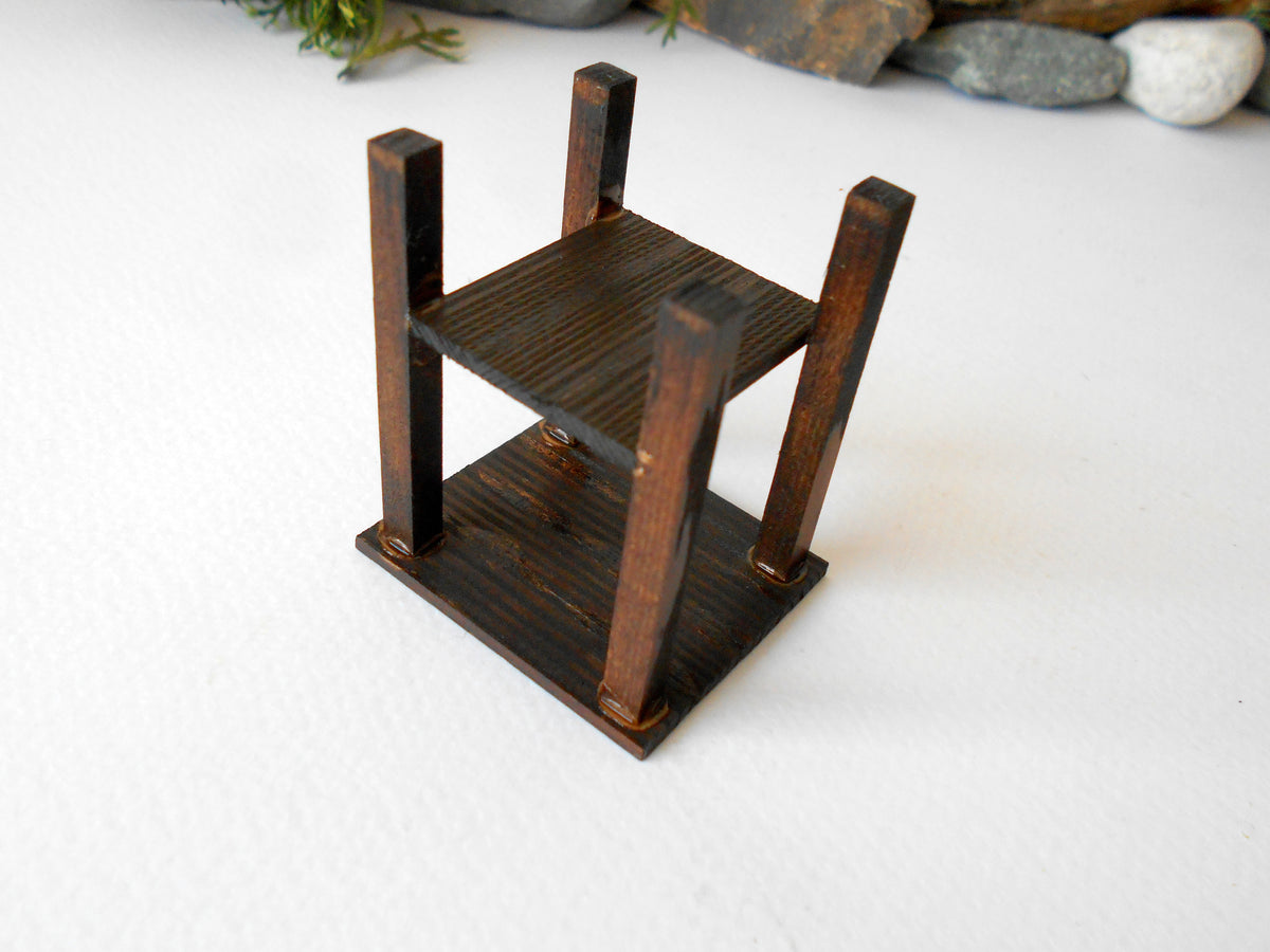 This is a Miniature&amp;nbsp;nightstand or plant stand table of wooden furniture that is approximately 1/12 in scale. I have stained the mini nightstand with an Italian eco-friendly mordant in dark brown.