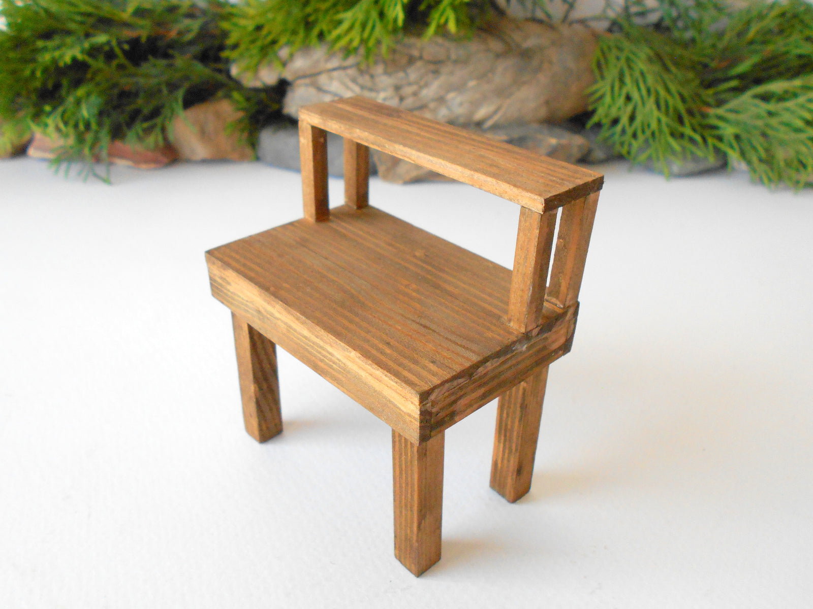 This is a handmade miniature wooden gardening table for miniature dollhouse conservatories on a 1/12th scale. I handmade this table on order with real pine wood boards and beams and with water-based eco-friendly glue. 