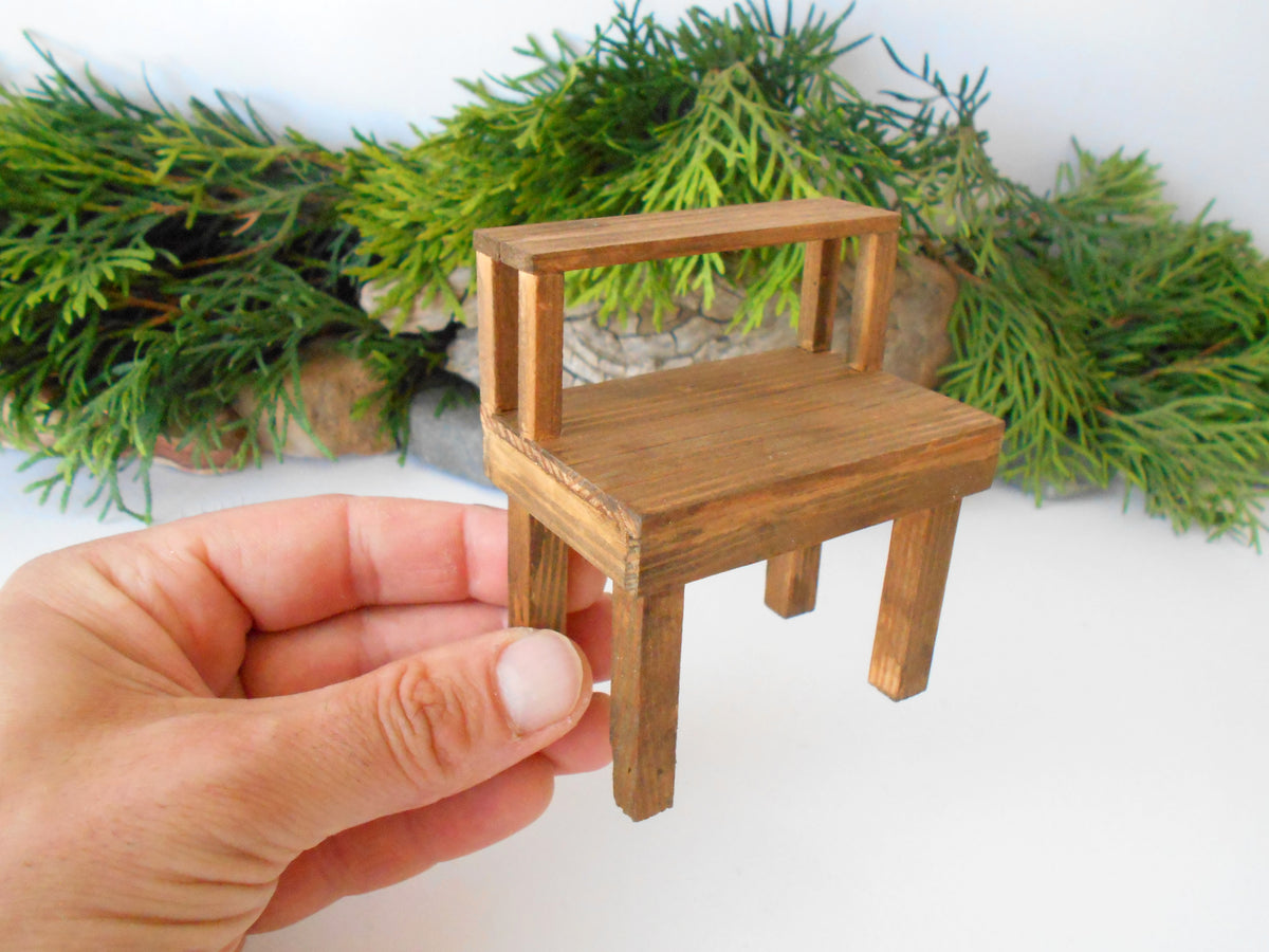 This is a handmade miniature wooden gardening table for miniature dollhouse conservatories on a 1/12th scale. I handmade this table on order with real pine wood boards and beams and with water-based eco-friendly glue. 