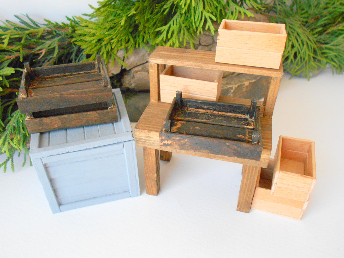 This is a handmade miniature wooden gardening table for miniature dollhouse conservatories on a 1/12th scale. I handmade this table on order with real pine wood boards and beams and with water-based eco-friendly glue. 