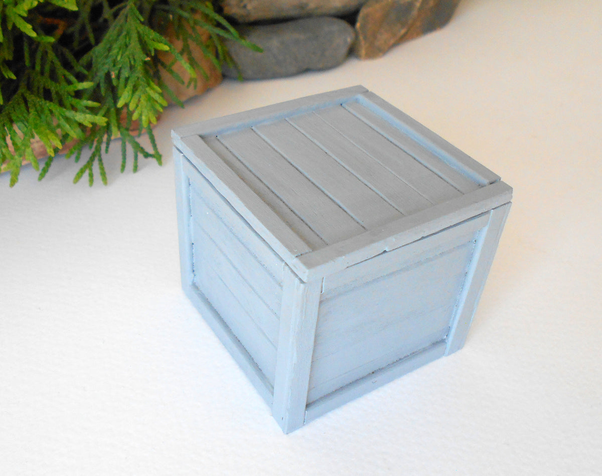 Miniature box chest with a cap- grey transporting chest box- dollhouse mini box- 1/12 doll accessories